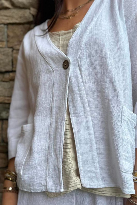 Lina Linen Blend Box Jacket White